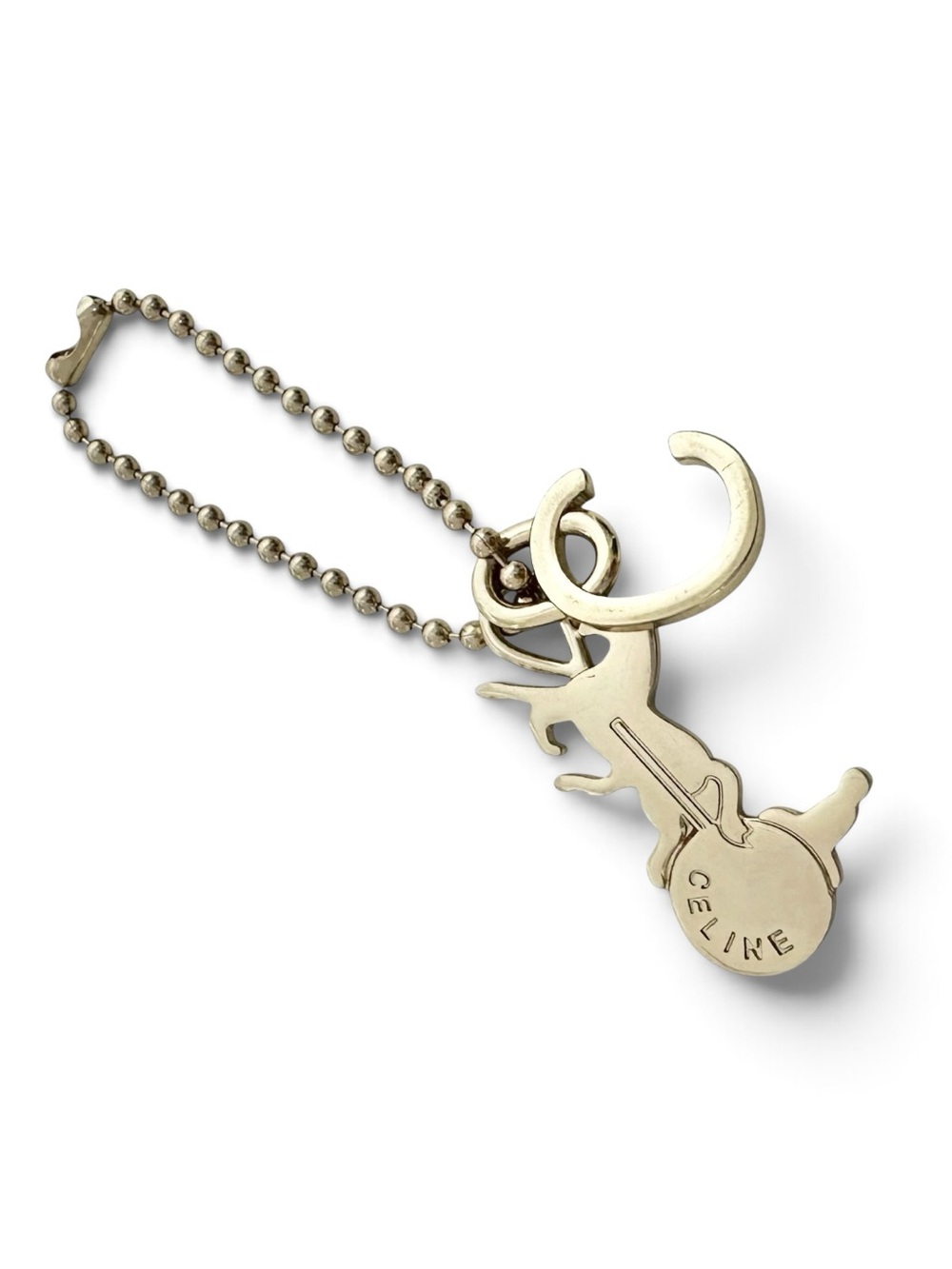 Celine Champagne Gold Horse & Carriage with “C” Letter Vintage Bag Charm Set